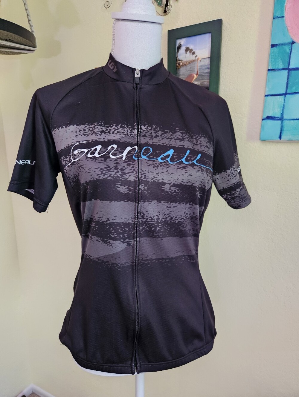 Louis Garneau Women's Black & Gray Short Sleeve Cycling Jersey Sz L